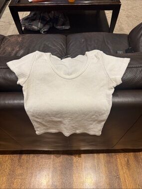 Brandy Melville white Ribbed Scoop Crop Top